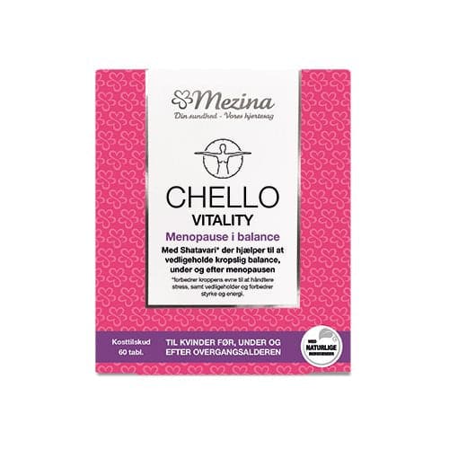 Stort online udvalg i Mezina Chello vitality 60 tabletter ❤ Mezina ❤ Hurtig levering: 1 - 2 Hverdage og gratis fragt v/køb over 295 kr. GLS til pakkeshop ❤ Varenummer: HG-50858 og barcode / Ean: 5709731051187 på lager - Kæmpe udvalg i New Nordic - Over 454 design mærker på udsalg