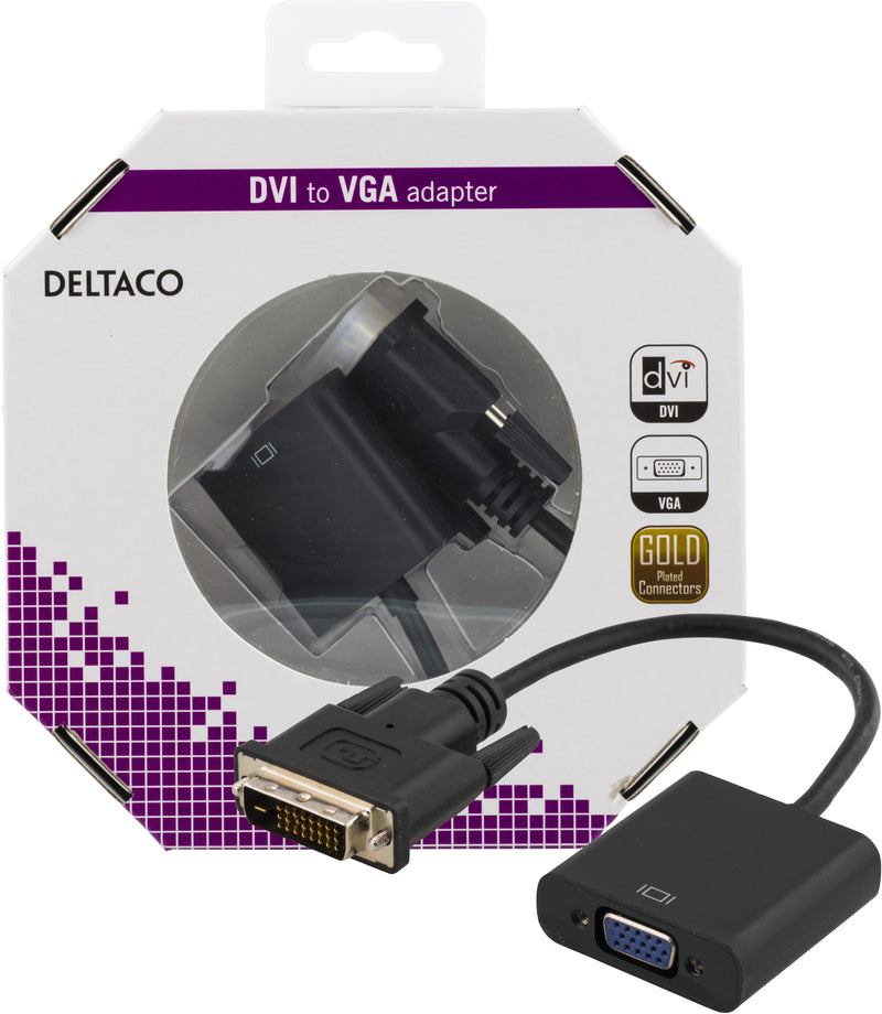 Se DVI-D til VGA adapter - Guldbelagt - 15 cm ❤ Kæmpe udvalg i Deltaco ❤ Hurtig levering: 1 - 2 Hverdage samt billig fragt - Varenummer: CPD-DL77DVI-VGA-K og barcode / Ean: &