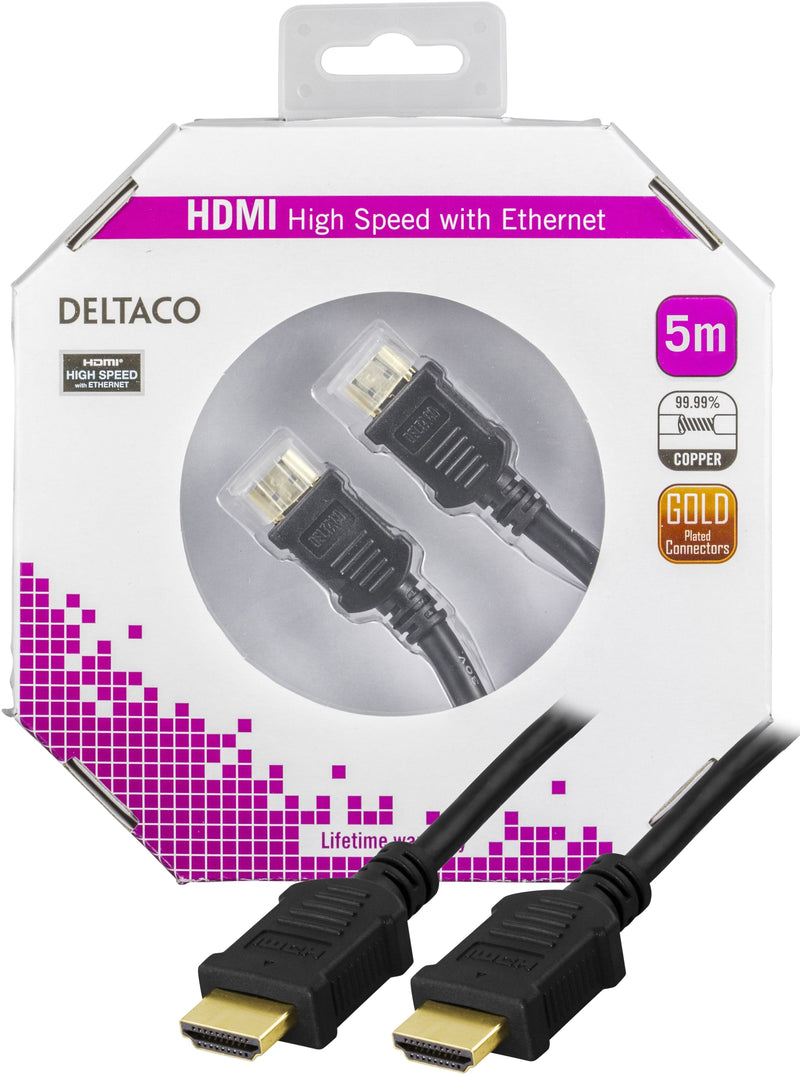 Se HDMI kabel - High Speed med Ethernet - 4K 30Hz - 5m - Livstidsgaranti ❤ Kæmpe udvalg i Deltaco ❤ Hurtig levering: 1 - 2 Hverdage samt billig fragt - Varenummer: CPD-DL77HDMI-1050-K og barcode / Ean: &