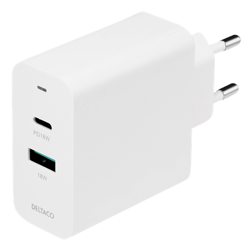 Se Dual USB HURTIG oplader / adapter - 1 x USB port 18W / 1 x USB-C port 18W / 3A - 5 års garanti - Hvid ❤ Stort online udvalg i Deltaco ❤ Hurtig levering: 1 - 2 Hverdage samt billig fragt ❤ Varenummer: CPD-DL77USBC-AC138 og barcode / Ean: på lager - Udsalg på Mobil tilbehør Spar op til 63% - Over 857 kendte brands på udsalg