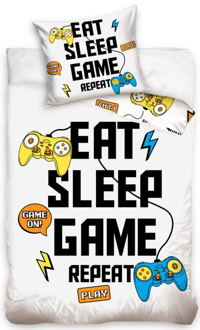 Se Eat, Sleep, Game, Repeat Gamer Sengetøj - 100 procent bomuld ✔ Kæmpe udvalg i Mmaction ✔ Hurtig levering: 1 - 2 Hverdage samt billig fragt - Varenummer: MMA-2040155 og barcode / Ean: '5902689453670 på lager - Udsalg på Gaming Sengetøj til Børn Spar op til 54% - Over 454 design mærker på udsalg