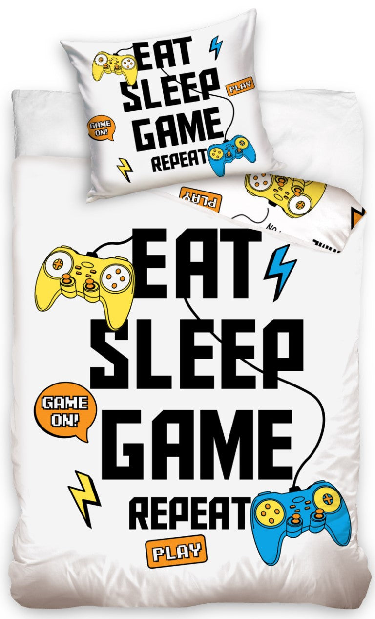 Se Eat, Sleep, Game, Repeat Gamer Sengetøj - 100 procent bomuld ✔ Kæmpe udvalg i Mmaction ✔ Hurtig levering: 1 - 2 Hverdage samt billig fragt - Varenummer: MMA-2040155 og barcode / Ean: &