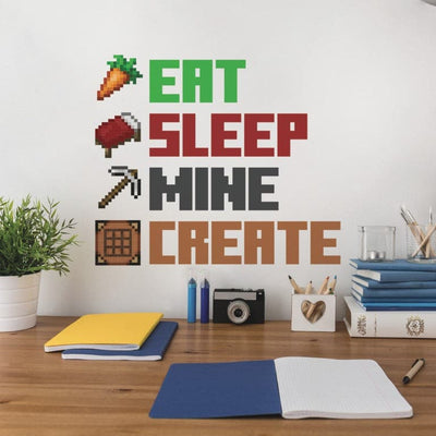 Se Minecraft Eat, Sleep, Mine, Create Wallstickers ✔ Kæmpe udvalg i Roommates ✔ Hurtig levering: 1 - 2 Hverdage samt billig fragt - Varenummer: MMA-216143 og barcode / Ean: '034878965499 på lager - Udsalg på Wallstickers til børneværelset Spar op til 64% - Over 454 design brands på udsalg