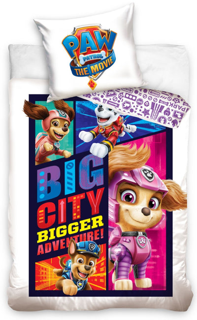 Se Paw Patrol The Movie ''Big City'' Sengetøj 140 x 200 cm, 100 procent bomuld ✔ Kæmpe udvalg i Mmaction ✔ Hurtig levering: 1 - 2 Hverdage samt billig fragt - Varenummer: MMA-2040252 og barcode / Ean: '5902689499470 på lager - Udsalg på Paw Patrol sengetøj til Børn Spar op til 61% - Over 454 kendte mærker på udsalg