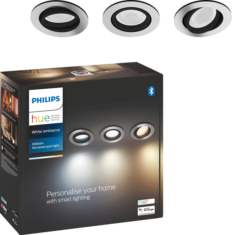 Se Philips Hue Milliskin indbygget spotlys 3x5W (aluminium) ❤ Stort online udvalg i Philips HUE ❤ Hurtig levering: 1 - 2 Hverdage samt billig fragt ❤ Varenummer: ELG-351743 og barcode / Ean: 8719514342828 på lager - Udsalg på Lamper & belysning - Over 324 kendte brands på udsalg